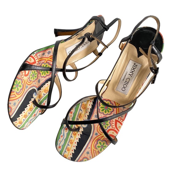 Jimmy Choo Shoes - Jimmy Choo Black Leather Strappy Heels Sandals Vintage 90s Y2K Womens 38